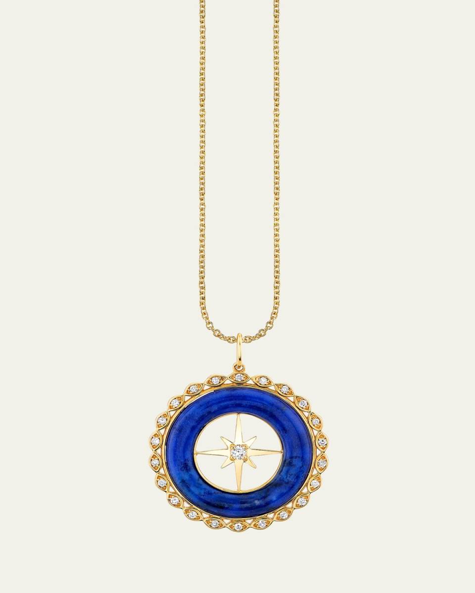14K Yellow Gold Starburst Lapis and Diamond Pendant
